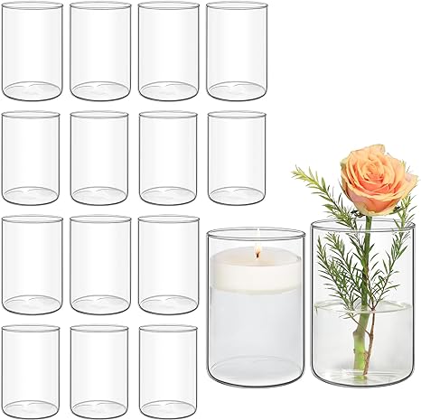 ComSaf Glass Cylinder Vases Pack of 16, Clear Bud Vases for Centerpieces Weeding Decoration, 5.5 inch 6 Inch Tall Clear Flower Vases, Hurricane Candle Holder for Party Home Decor