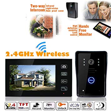ieGeek® Wireless 2.4GHz 7" LCD Video Door Phone Home Security Doorbell Intercom Monitor 30m, Waterproof IR Night Vision Camera, Hands-free Talk