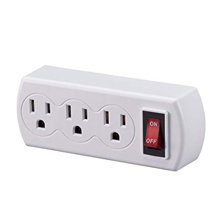 Uninex White Grounded Triple Plug Outlet On/Off Power Switch UL Listed