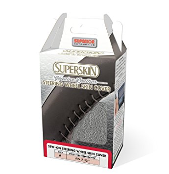 Superior 58-0600Y Superskin Steering Wheel Cover, Genuine Leather, Size "B", Gray