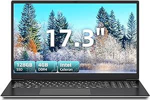 SGIN Laptop 17.3 Inch, 4GB RAM 128GB SSD Laptops Computer with Celeron Quad Core J4105 Processor, 1920 * 1080 IPS FHD Display, 5G/2.4G WiFi, 2*USB 3.2, Type-C, 8000mAh Battery