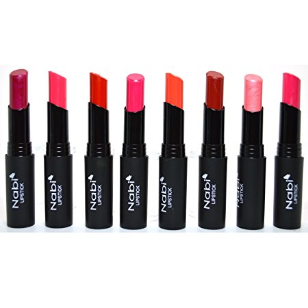 Nabi 8 Full Size Lipsticks Red Pink Rose Orange Beautiful Colors Lipstick   Free Earring