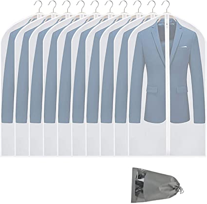 VICKERT Hanging Garment Bag Lightweight Suit Bags, 10 Pack Dust-Proof Clear Garment Bags, Dress Garment Bags Full Zipper Suit Bags  for Closet Storage and Travel