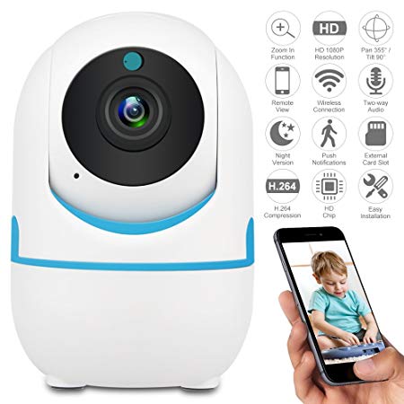 DEFEWAY 1080P Wireless IP Camera,Home Wifi Security Surveillance Camera for Baby/Elder/Pet/Nanny Monitor,Pan/Tilt, Two-Way Audio E1W (White)