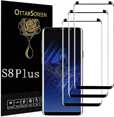 OttarScreen Galaxy S8  Plus Screen Protector, 3 Pack Tempered Glass Screen Protector【3 Pack 】 Easy Installation, 3D Glass 9H Hardness Tempered Glass Screen Protector for Samsung Galaxy S8 Plus