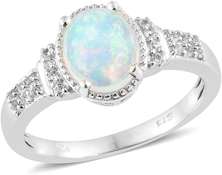 925 Sterling Silver Platinum Plated Oval Opal White Topaz Statement Ring for Women Gift Size 11