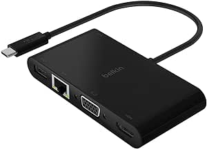 Belkin USB-C Multimedia Adapter (USB-C Hub w/ VGA, 4K HDMI, USB 3.0, Ethernet Ports) 100W Passthrough Power for MacBook Pro, iPad Pro, Surface Pro, Chromebook more