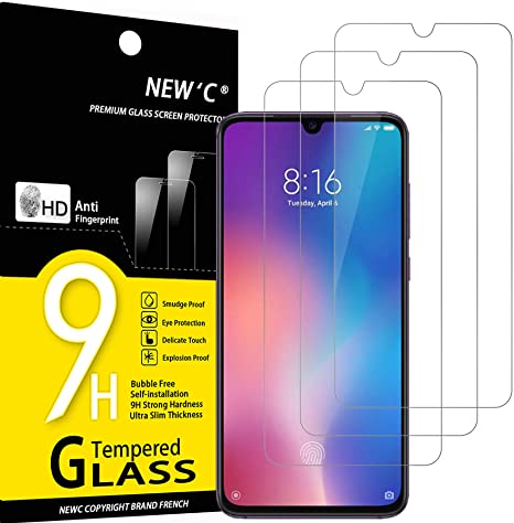 NEW'C 3 Unidades, Protector de Pantalla para Xiaomi Mi 9, Antiarañazos, Antihuellas, Sin Burbujas, Dureza 9H, 0.33 mm Ultra Transparente, Vidrio Templado Ultra Resistente