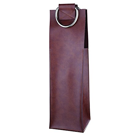 Admiral Brown Wine Tote by Viski - Leather Wine Carrier for Single Bottle