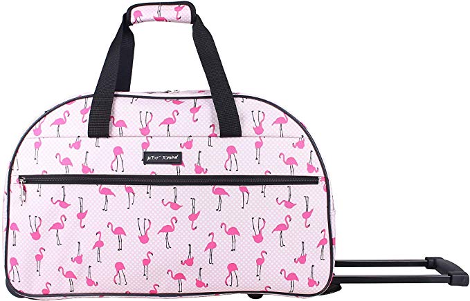 Betsey Johnson Luggage Designer Pattern Suitcase Wheeled Duffel Carry On Bag (Paris Love) (One Size, Flamingo Strut)