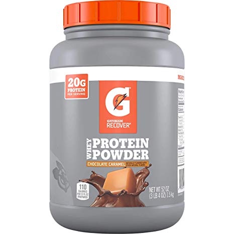 Gatorade Whey Protein Powder, Chocolate Caramel, 52 Oz Canister (50 servings per canister, 20 grams of protein per serving)