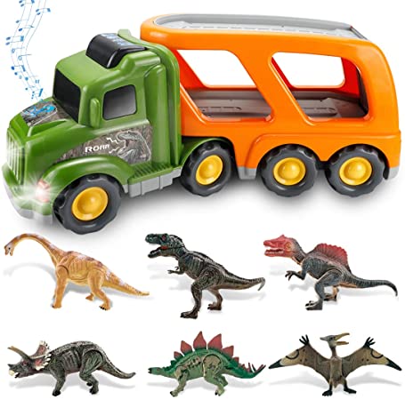 Dinosaur Truck Carrier – 6 Toy Dinosaurs Playset with a Dinosaur Car World – Dinosaur Toys Set for Toddler with More Dinosaur – Monster Trucks for Boys & Girls for 3, 4, 5, 6, 7 Years Old