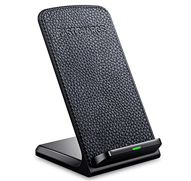 QI Fast Wireless Charger - Leather Cordless CellPhone Rapid Charger,Portable QI Charging Stand Pad (Fast Wireless-Samsung)