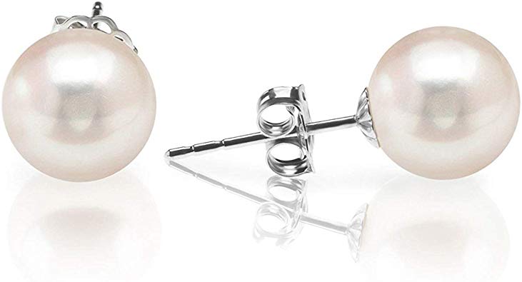 :AVOI Handpicked AAA  14K Gold or Sterling Silver Round White Freshwater Cultured Pearl Earrings