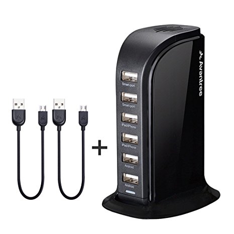 Avantree Desktop 40W 6 Ports Multi Devices USB Charging Station, Universal Fast Charger for iPhone, iPad, Samsung, Smartphones, Tablets - PowerTower