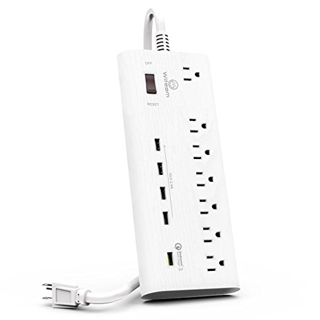 Witeem Quick Charge 3.0 Power Strip Surge Protector with 7 AC Outlets and 5 Ports Smart USB Charger, 6-Foot Heavy Duty Extension Cord With UL, White