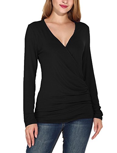 Celltronic Women's Wrap Top V-Neck Long Sleeve Slim Fitted Soft Tee Shirt Blouse