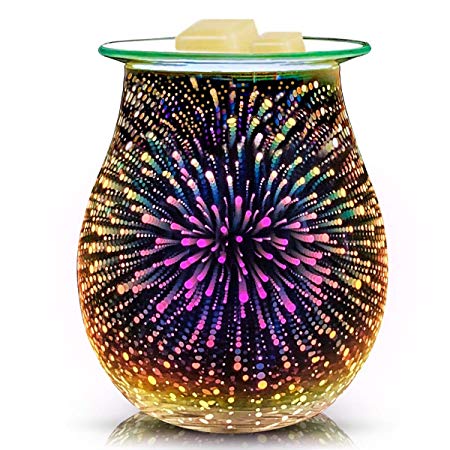 EQUSUPRO 3D Glass Electric Wax Melt Warmer Oil Burner Wax Burner Melter Fragrance Warmer for Home Office Bedroom Living Room Gifts & Decor (3D Fireworks)
