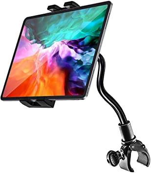 Gooseneck Spining Bike Tablet Holder, woleyi Exercise Bike Tablet Mount, Indoor Gym Treadmill Tablet Stand for iPad Pro 12.9 Air Mini, Galaxy Tabs, iPhone More 4-13" Cell Phone and Tablets