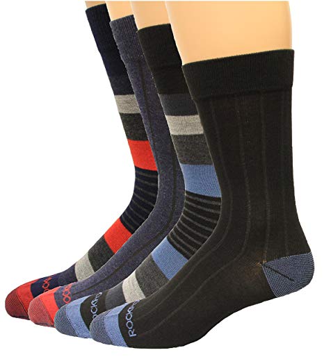 Rockport Men's Crew Socks 4 Pair, Striped Assort, Men's 8-12