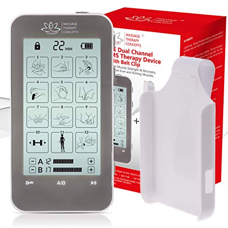 TENS Unit and EMS Combination Muscle Stimulator with 2 Channels, 12 Modes for Pain Management for Back, Neck, Arms, Legs, Abs, and Muscle Rehabilitation - with Belt Clip