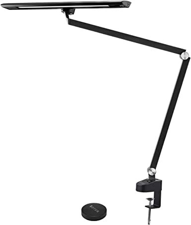 OTUS Architect Desk Lamp Clamp - 12W Bright Eye-Care Tall Task Light Office - Adjustable Swing Arm Drafting Metal Table Lighting - Memory Function - Stepless Dimmer - 5 Color Modes - Remote Control