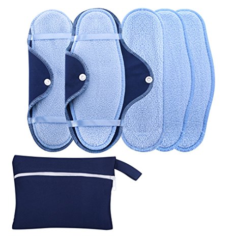 Reusable Natural Sanitary Napkins,Cotton Cloth Menstrual Maxi Pads Sets:2 Snap-on   5 Cotton Liner Inserts, Eco-Friendly Soft Variety Pack Giving You the Comfort and Freedom You Need