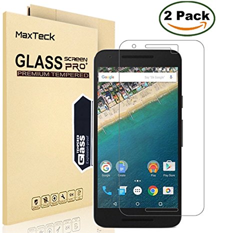 [2 Pack] Nexus 6P Screen Protector, MaxTeck 0.26mm 9H Tempered Glass Screen Protector Anti-Shatter Film for Huawei Nexus 6P, 2.5D Rounded - Lifetime Warranty [NOT Fits Nexus 6]