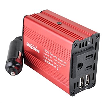 Bapdas 150W Car Power Inverter DC 12V to AC 110V With 3.1A USB Ports for Laptop, Tablets and phones