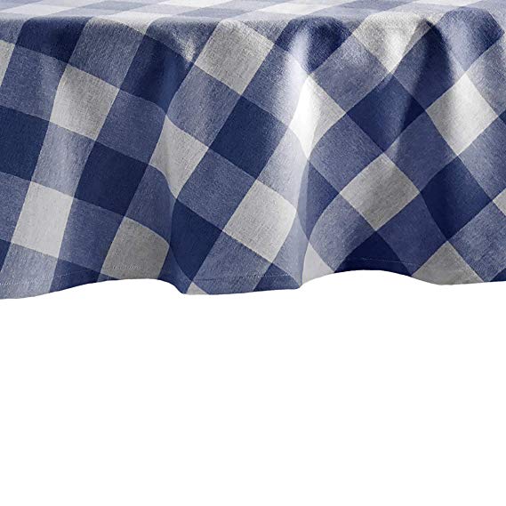 Elrene Home Fashions Farmhouse Living Buffalo Check Tablecloth, 70" Round, Blue/White