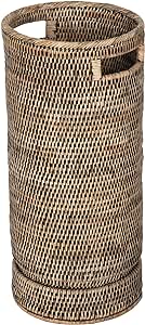 Kouboo La Jolla Round Rattan Umbrella Stand with Water Catch, Black-Wash