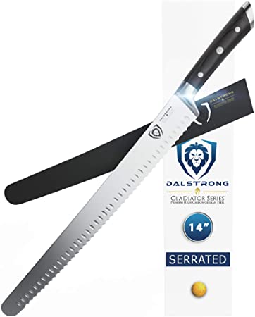 DALSTRONG - Extra-Long Serrated Slicing & Carving Knife - Gladiator Series - 14" - High Carbon German Steel - w/Sheath