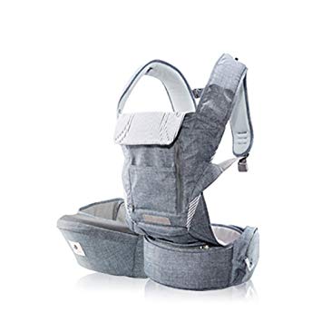 Pognae No 5 Plus Luxury All-In-One Baby Carrier Organic Infant Baby Hipseat Front Backpack Carrier (Denim Gray)