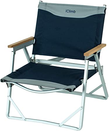 iClimb Ultralight Low Beach Concert Camping Folding Chair with Handle and Shoulder Strap (Navy)