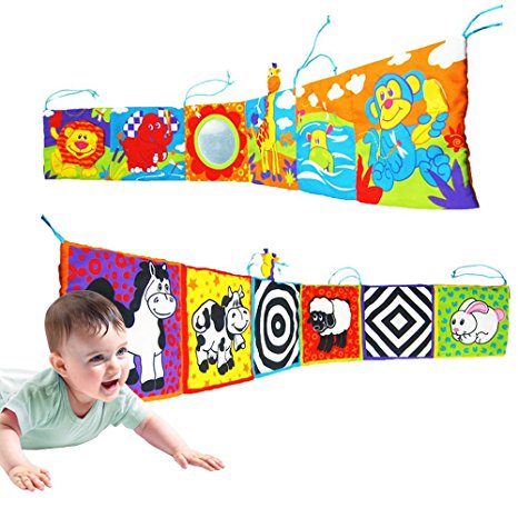 BabyPrice Infant Kid Baby Crib Bumper Pads Gallery High-Contrast Development Puzzle Zoo Cloth Book Toy