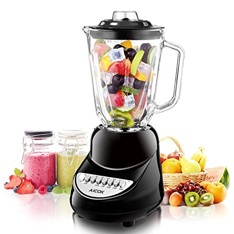 Aicok Smoothie Blender, Ice Crush Blender, Household Blender, 6-Cup Chopper, 10-Speed Glass Jar Blender, Mixing Ice Crush, Smoothie and Dessert, 50oz, FDA Certified Juice Blender