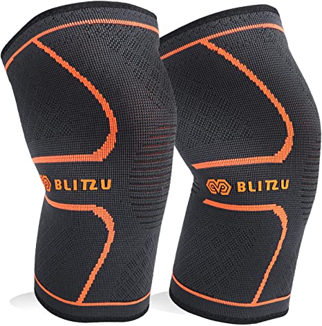 Blitzu Flex Plus Knee Compression Sleeves Brace Support Pair for Joint Pain, Arthritis Relief, Injury Recovery, Improve Circulation, Protect Patella, Best Sleeve for Men Women Elder Running, Walking