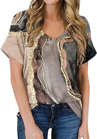 Oversized Tshirts for Women V Neck Summer Tops Short Sleeve Plus Size Casual Blouse Dressy Tee