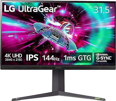 LG 32" Ultragear 4K UHD (3840x2160) Gaming Monitor, 144Hz, 1ms, VESA DisplayHDR 400, G-SYNC and AMD FreeSync Premium, HDMI 2.1, DisplayPort, 4-Pole HP Out DTS HP:X, Tilt/Height/Pivot Stand, Black