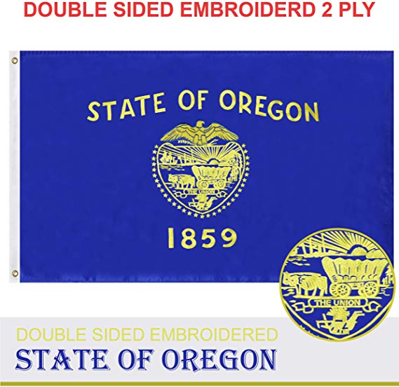 G128 - Oregon State Flag | 3x5 feet | Double Sided Embroidered 210D - Indoor/Outdoor, Brass Grommets, Heavy Duty Polyester, 2-ply