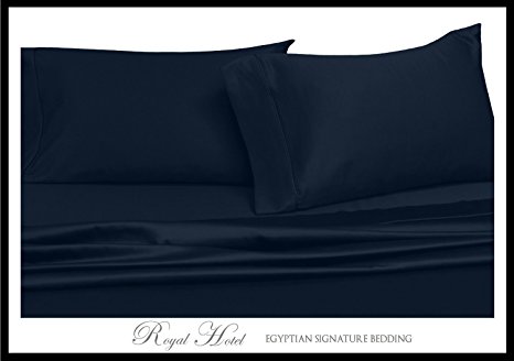 Royal Hotel's Solid Navy 600-Thread-Count 4pc Olympic Queen Bed Sheet Set 100-Percent Cotton, Sateen Solid, Deep Pocket