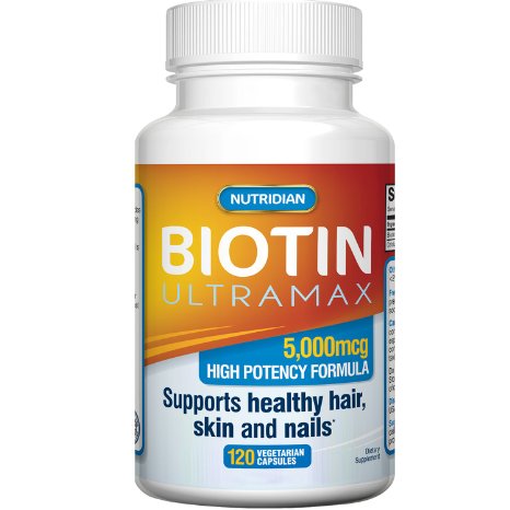 BIOTIN 5000 MCG 120 Veg Capsules - Extra Strength Vitamins For Hair Growth Strong Nails and Healthy Skin - Pharmaceutical Grade Vitamin B7 For Thinning Hair and Faster Hair Growth - Made in the USA