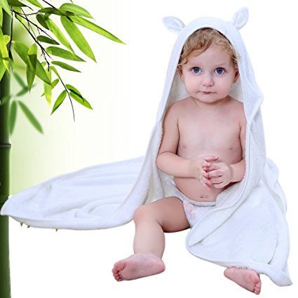 CROPAL Bamboo Baby Hooded Towel, Extra Soft Organic Baby Bath Towel for Infant, Toddler or Kids- 30"x 30"