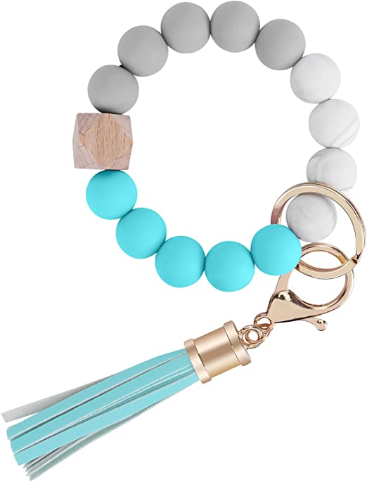Weixiltc Bracelet Keychain Wristlet, Silicone Bead Key Ring Bracelet for Women