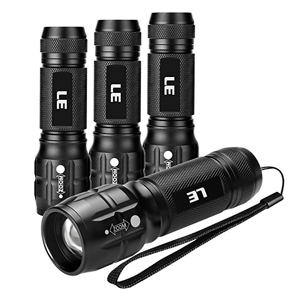 LE LED Adjustable Focus Mini Tactical Flashlight Torch, 3 Mode Zoomable Focus Brightness Adjustable Small Pocket Size Super Bright Battery Powered 4 Pack