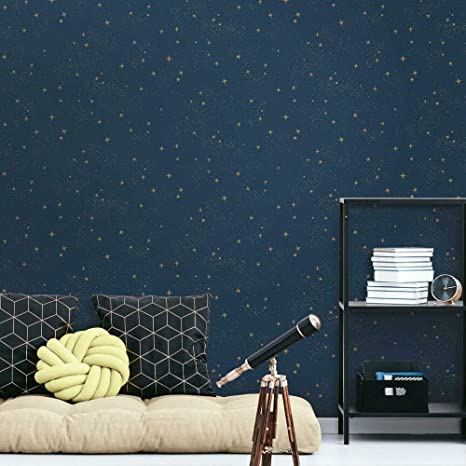 RoomMates RMK11319WP Upon a Star Peel and Stick Wallpaper, Navy