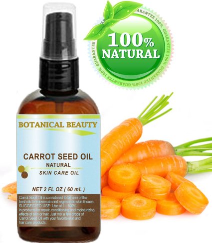 CARROT SEED OIL 100 % Natural Cold Pressed Carrier Oil. 2 Fl.oz.- 60 ml. Skin, Body, Hair and Lip Care. "One of the best oils to rejuvenate and regenerate skin tissues." by Botanical Beauty
