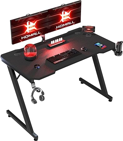 Homall Gaming Desk 80 x 60 cm PC Computer Desk Z Shaped Computer Table PC Gaming Table Gamer Desk for Home Office with Cup Holder and Headphone Hook, Black