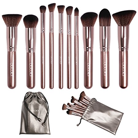 Docolor Makeup Brushes 10Pcs Premium Synthetic Kabuki Foundation Blending Eyeshadow Face Brush Set