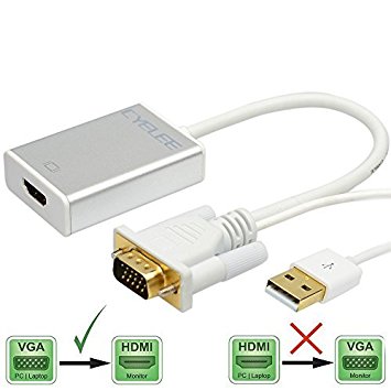 Cyelee VGA Male to HDMI Female Output Converter 1080P HD Audio TV AV HDTV Video Cable Adapter with Audio & USB Power for VGA PC/Laptop to HDMI TV Monitor